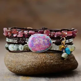 Bangle Fantastic Spiritual Leather Wrap Bracelets Purple Jaspers Stones Multilayers Bracelet Beadwork Designer Jewelry Bijoux