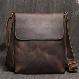 Echtes Leder Täglich Casual Umhängetasche für Männer Kleine dunkelbraune Vintage Messenger Herrenmode Design Sling Bags 240104