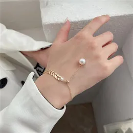 Link pulseiras simples trigo pérola pulseira jóias para mulheres temperamento sorte ouro cor charme presente do dia dos namorados