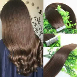 Tece fita em extensões de cabelo humano médio marrom #4 40 pçs 100 gramas fita remy extensões de cabelo trama da pele extremidade grossa cabelo de alta qualidade