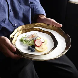 Płytki 8/10 cali złota zastawa stołowa Ceramiczne deser naczyń biała porcelanowa i czarna taca wysokiej jakości zachodnia