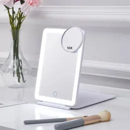 Mirrors Compact Mirrors 3 Colors Light Modes Cosmetic Mirrors Folding Led Lighted Touch Screen Makeup Mirror Usb Rechargeable Foldable Com