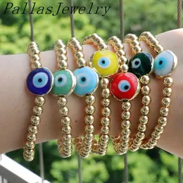 Bangle 6Pcs Boho Copper Gold Beads Colorful lampwork glass eye Beaded Bracelet Lucky Fashion for Women Men