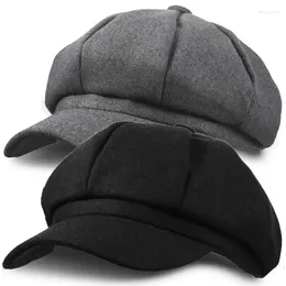 Berety jesienne zimowe czapki dla kobiet solidne gładka ośmioboczna czapka sbojka mężczyzn damski wełniany hat street brzegi beret caps