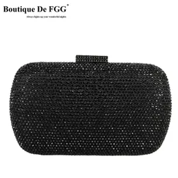 Boutique De FGG Black Evening Bags and Clutches for Women Formal Party Dinner Rhinestone Handbags Bridal Wedding Clutch Bag 240104