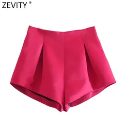 Signe Zevity New Women High Street Pleats Design Bermuda Shorts Lady Zipper Fly Shorts Hot Chic Pantalone Cortos P1265