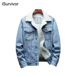 Vinter tjock varm modebutik Solid Color Men's Casual Denim Jacket Male Wool Denim Coat Stor storlek XS-5XL 240103