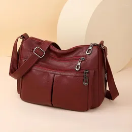 Sacs de soirée Sac à bandoulière multi-poches pour femmes Rouge Pu Cuir Moyen Élégant Tout Match Femme Bandoulière Portable Banlieue Dames Sac À Main