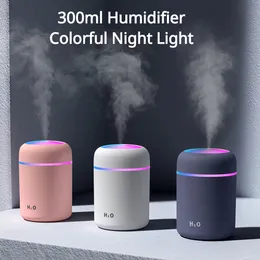 Portable 300ml Humidifier Mini Electric Mist Sprayer Usb Aroma Essential Oil Diffuser for Home Car With Colorful Night Light 240104