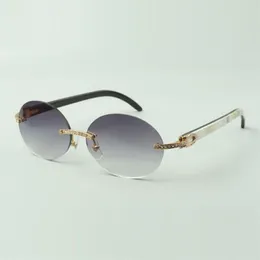 Weiße Außenseite, schwarze Innenseite, Buffs-Sonnenbrille 8100903-B mit kleinen Diamantbesätzen und ovalen 58-mm-Gläsern232St