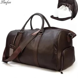 Big Capacity Genuine Leather Travel Bag For Men Women Soft Black Cowhide Casual Travel Duffel Large Luggage Weekend Shoulder Bag 240104