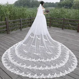 Bridal Veils 2024 Säljer brud bröllopsklänning huvudvitt elfenben vit 3 m bred 4 m 5 m lång spår spetsar arrangerad skytte slöja