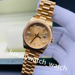 MANS WOMENS CLASSION WATTER PONDY DIAL 118238 36MM الياقوت الزجاجية الميكانيكية التلقائية 18K سوار الفولاذ الذهبي الصفراء الفاخرة الساعات مع مربع