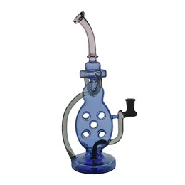 Five Hole Hookahs Glass Bong Recycler Smoking Water Pipe Dab Rig 34cm Height with 14mm Joint