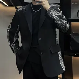 Garnitury męskie 2024 Luxury Diamond Punk Slim Blazer Jacket Korean Style Heavy Industry Suit Coat Club Party Scena