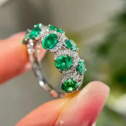 Anelli a grappolo SX2024 Anello con smeraldo Gioielli in oro puro 18 carati Verde naturale con pietre preziose da 1,2 ct Diamante femminile per le donne Belle