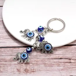 Kleryk Turkish Blue Eye Slephant Hamsa Symbol Ręka Łańcuchy Klucz Uchwyt Pierścień Amulet Szczęśliwy urok wiszący wisiorek błogosławieństwo