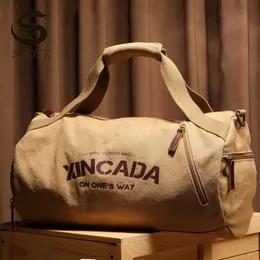 Borse da viaggio in tela da uomo di grande capacità Borsa da allenamento per sport fitness da uomo con tasca per scarpe Borsa a tracolla kaki nera XA32M 240103