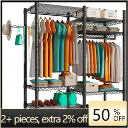 Hangers Large Portable Metal Wardrobe Clothes Hanger Racks For Hanging Max Load 620lbs Black 48"L X 16"W 71"H GR7E