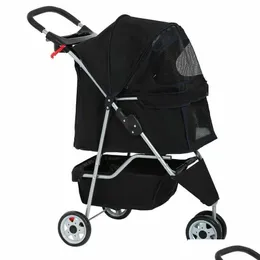 Pies Travel Outdoors Black Pet Stroller CAT CAGE 3 Wheels Składanie przewoźnika Dowolna dostawa domu