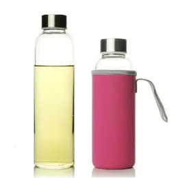Upors szklana butelka z wodą 280 ml/360 ml/550 ml butelka sportowa z pokrywką ze stali nierdzewnej i torbą ochronną BPA darmowa butelka napojów podróżniczych 240104