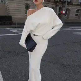 Ny modedesigner kvinnor klär urban sexig sned utanför axeln aftonklänning nattklubb bodycon ihåliga långa kjolar plus size s-l