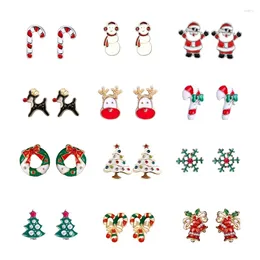 Brincos de parafuso prisioneiro moda bonito dos desenhos animados de natal papai noel elk sinos floco de neve orelha studs mulheres meninas jóias presentes de natal