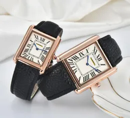 Rose gold Square quartz watch Fashion lovers men women watches silver tank wristwatches for ladies Valentine Gifts couple ultra thin luxury leather business clock