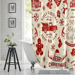 Shower Curtains Christmas Pickup Truck Curtain Snowflakes Ball Candy Printed Polyester Fabric Waterproof Bathroom With Hooks