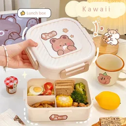 Kawaii Bear Lunch Box For Woman Kids 1200/1300/1500 ml Söta bärbara fack Matbehållare Picknickläcksäker Bento Box Gift 240103