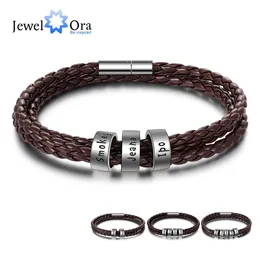 Personalisierte Armbänder mit 25 Namen, Perlenarmbänder für Männer, personalisiertes braunes geflochtenes Seil-Lederarmband, männlicher Schmuck, Geschenk für Großvater