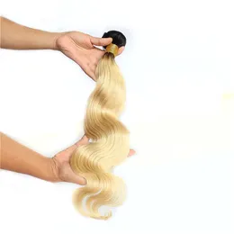 Wefts Ombre Human Hair Weave1 Bundle 1B 613 Brazilian Body Wave Hair Weave Non Remy Blonde Hair1ピースのみ100g送料無料