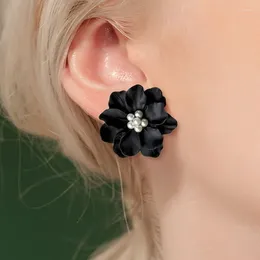 Stud Earrings Sexy Woman Black Flower Party Club Accessories Ear Fashion Jewelry Korean Pearl Moda Mujer 2024