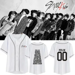 K-POP KPOP Stray Kids Camisa de beisebol Homens Mulheres Hipster Hip Hop Camisa de beisebol de manga curta Camiseta Street Wear Verão Tops