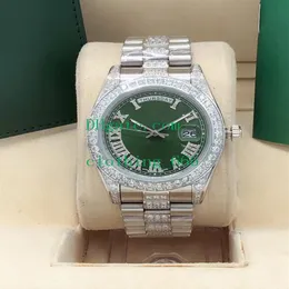 11 estilo relógio masculino movimento mecânico automático 18038 diamante numeral romano relógios de pulso masculino mostrador verde 18k ouro 41mm relógio de pulso1882