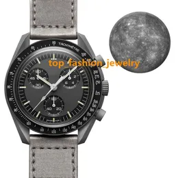 Top quality 1and1 Real Bioceramic moonswatch Waterproof Chronograph luxury brand planet quartz watches for omegas x swatchs