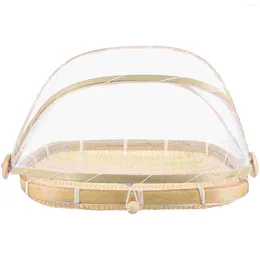 Dinnerware Sets Bamboo Serving Tent Basket Storage With Gauze Cover Tray