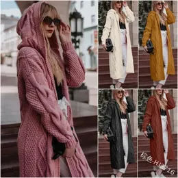 2023 S5XL Kvinnlig Cardigan Autumn Winter Fashion Solid Color Hooded Long Sweater Twist Women Knit 240104
