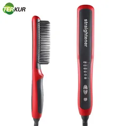 Straighteners Hair Straightener Curler Straight Beard Comb Ptc Heating Dualuse No Damage Ceramic Electric Brushes Dressing Tool
