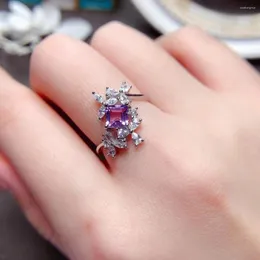 Cluster Rings Dazzling Amethyst Ring for Party 925 Silver Plant Fashion Jewelry Februari Birthstone