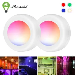 1pc LED Night Light, nova lâmpada de gabinete de 16 cores, sob a luz do disco do armário, controle remoto regulável cronometragem decoração do quarto luz noturna, baterias AAA.