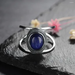 Cluster Rings S925 Sterling Silver Luxury Natural Kyanite For Women Vintage Gemstone Jewelry