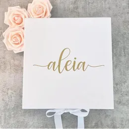 Gift Wrap Personalized Real Foil EMPTY Magnetic Ribbon Bridesmaid Proposal Box With CRINKLE PAPER White Will You Be My Maid Of Honor