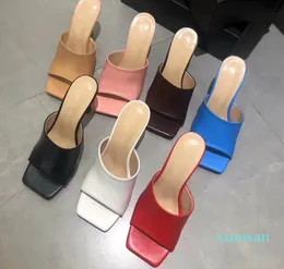 High End Quality InMulti Colors Stretch Sandal äkta lädermulor med en kvadratisk ursprungspaketstorlek