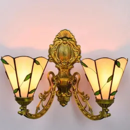 Lamps Doubleheaded coloured glass wall lights dining room corridor glass wall lamp tiffany style leaf deco wall light TF010