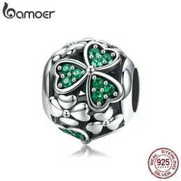 Halsband Bamoer Authentic Sterling Sier Shamrock Flower Green Crystal Beads Charm Fit Charm Armband Halsbandsmycken Making SCC964