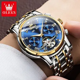 オリジナルOLEVS MEN DESINER WATH FOR MEN DATE DATE SKELETON HOLLOW STANLES STEEL BUSINESS WURSTWATCH MEN MECHANICAL WATCH BOX 6607