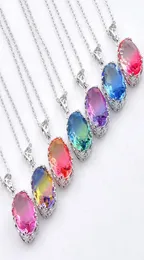 12pcslot Luckyshine Vintage Mix Color Ellipse Bi Tourmaline 925 Silver Necklace Women Fashion CZ Sets Ship9673214