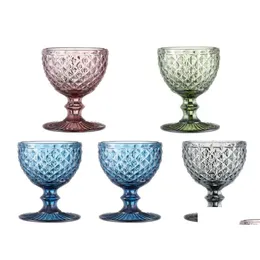 Vidros de vinho 240ml 300ml 4 cores estilo europeu em relevo lâmpada de vidro manchado grosso goblets5177477 entrega de gota casa jardim cozinha d dhz9y