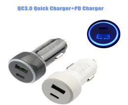 Carga rápida qc 30 usb pd carregador de carro 18w 36 carregamento rápido typec alta velocidade usbc qc30 led acender auto power mini adaptador fo3196721